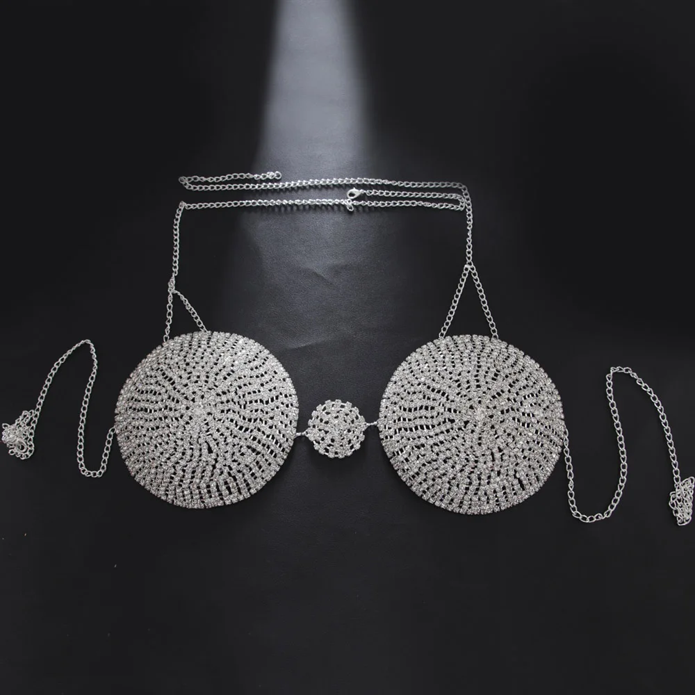 Sexy Hollow Chest Chain Jewellery Rhinestone Bra For Women Beachy Bikini Fashion Sparkling Crystal Body Chain Cham Accessory