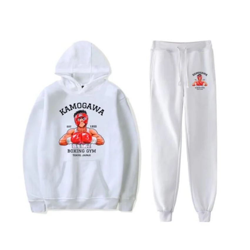 Anime Hajime No Ippo Kamogawa Boxing Gym Tracksuit Men Sets Fashion Sporting Suit Hooded Sweatshirt +Sweatpants 2 Pieces Set