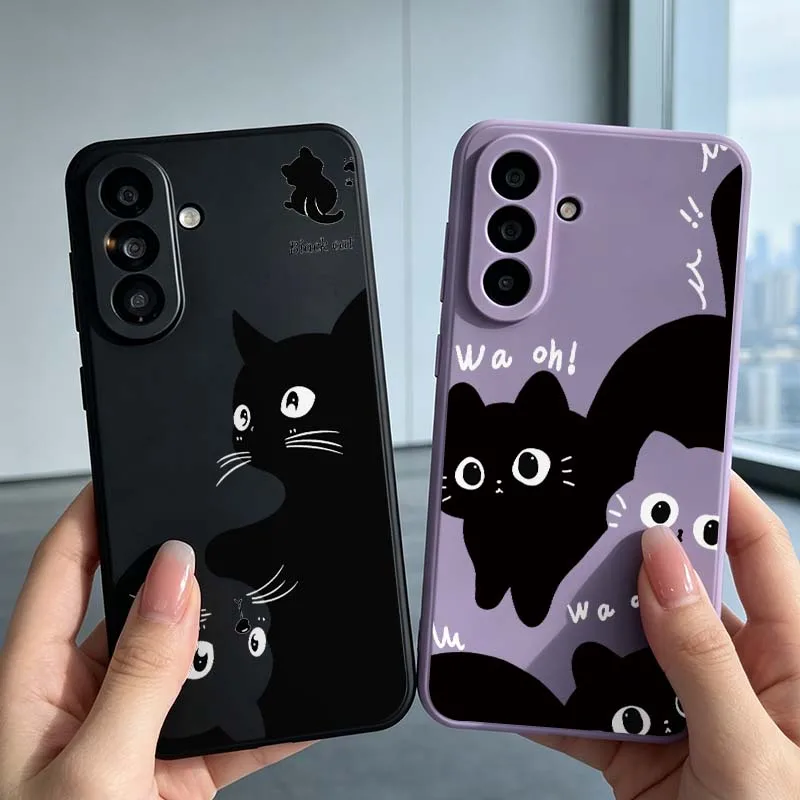 Cartoon Black Cat Kitten Cover For Samsung Galaxy A15 A14 A13 A12 A11 A10S A10 A06 A05 A05S A04 A04S A04E A03 Phone case