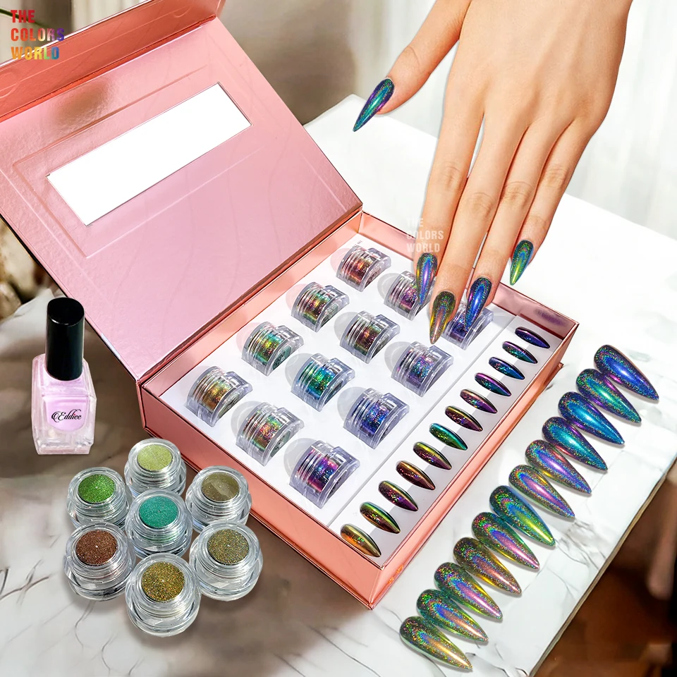 TCT-981 12 Kleuren Holografische Chrome Kameleon Nagelpoeder Set voor Nail Art Salon Manicure DIY Chrome Nail Tips Effect Pigment
