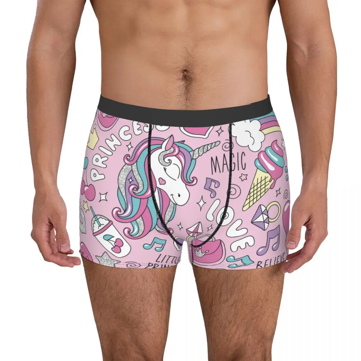 Love Unicorn Princess Mens Underwear Boy Underpants Cotton Panties Shorts Boxer Briefs Men\'s Underwear Print Gay