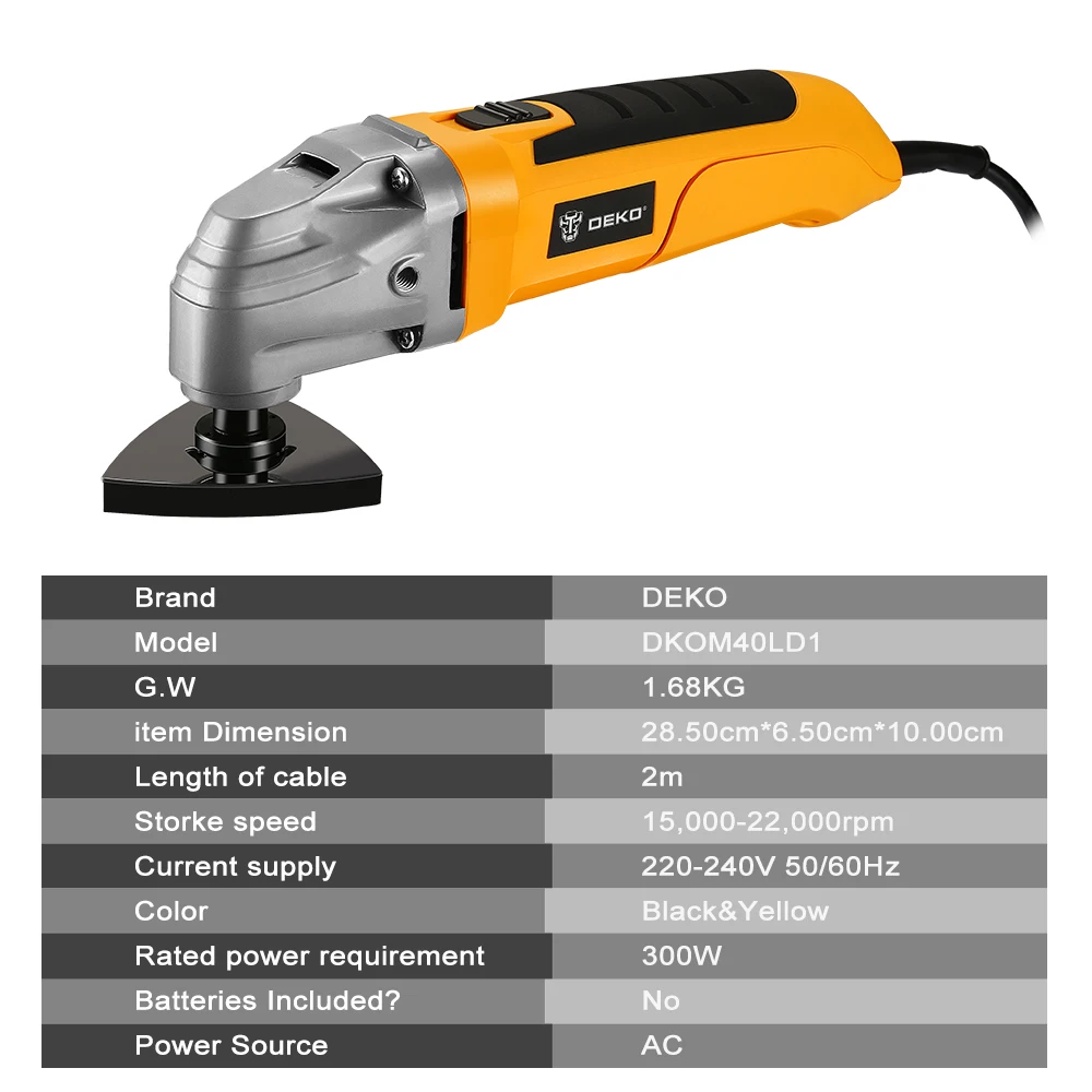 DEKO-herramienta eléctrica oscilante multifunción, DKOM40LD1/2, 220V, recortadora eléctrica, sierra de velocidad Variable con accesorios