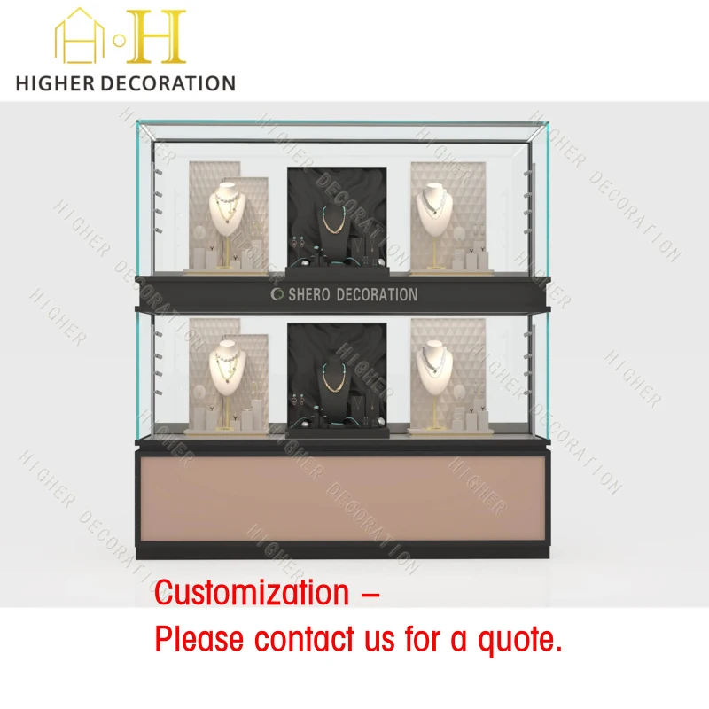 

custom.Lockable Jewelry Vitrine Display Cabinet Gold Stainless Steel Jewelry Glass Window Display Showcase with LED Spotlight