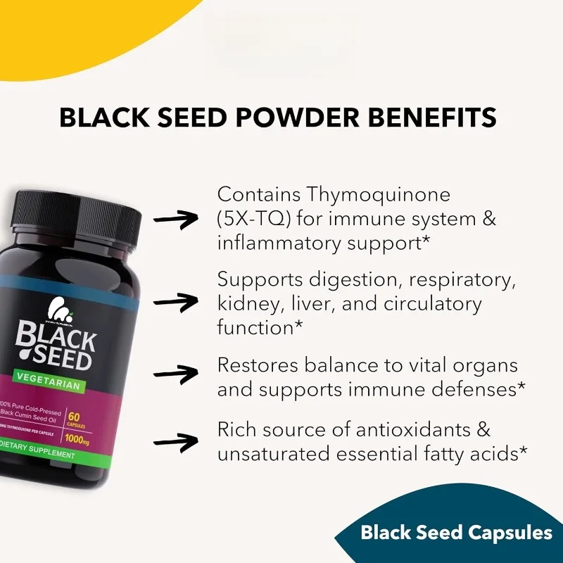 

Black Seed Oil Capsules - Cold Pressed Black Grass Supplement, 100% Pure -60 Vegetarian Capsules, 1000mg
