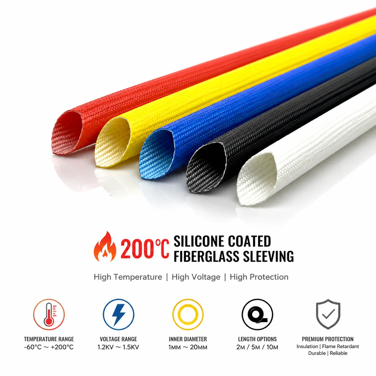 20/10/5/2M 200 ° C Glass Fiber Tube ID1-20mm small industrial resistance furnace lead long-term insulation distribution sleeve.