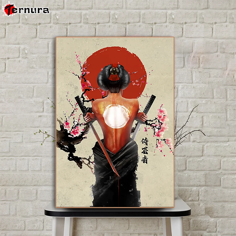 full square diamond painting vintage japanese geisha pictures embroidery round diamond mosaic painting ssamurai girl decoration