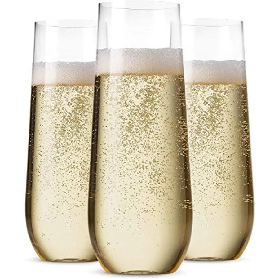 

48 Pack Stemless Plastic Champagne Flutes Disposable 9 Oz Clear Plastic Toasting Glasses Shatterproof Recyclable and BPA-Free