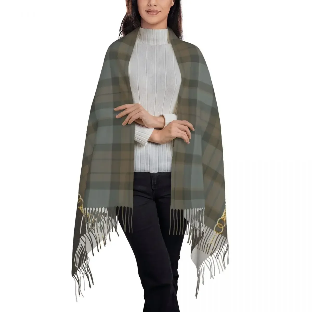 Écharpe à pampilles en cuir et tartan pour femme, motif Sassenach, écharpes Outlander libellule pour femme, enveloppes chaudes, châles d\'hiver, mode