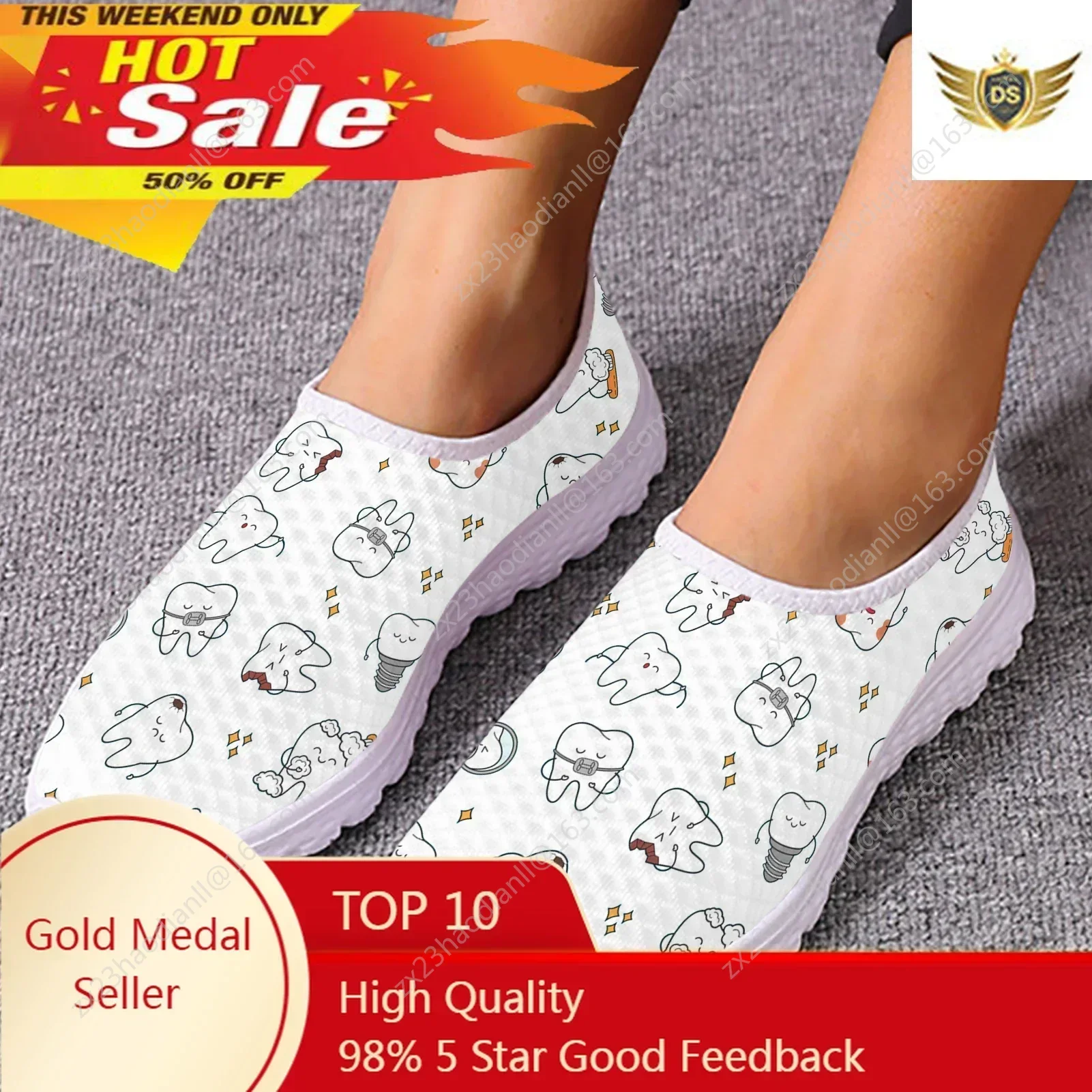 

Fashion Dentist Cartoon Women Flat Shoes Tooth Cartoon Breathable Mesh Sneaker Femme Slip-on Loafers Beach Footwear