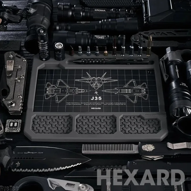 Silicone Maintenance Desk Mat, Work Bench Platform Pad with Screw Parts Organizer Compartment for EDC Gear Tool Man Gift