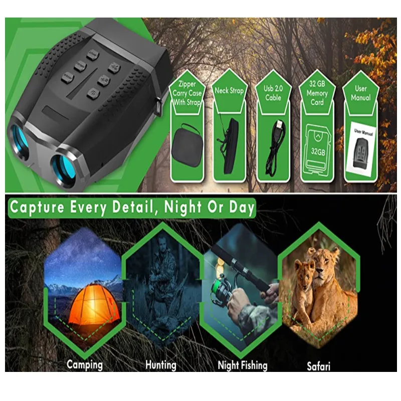 

NV5100 Night Vision Binoculars 600m 850nm Infrared 2.5'' Screen 4X 4K Camera for Hunting Security Surveillance night vision