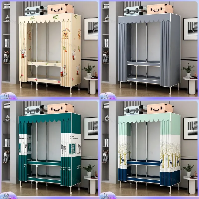 Heavy Duty Steel Frame Wardrobe Portable Cloth Closet Bedroom Storage Organizer Easy Assembly Hanging Shelves Durable Fabric