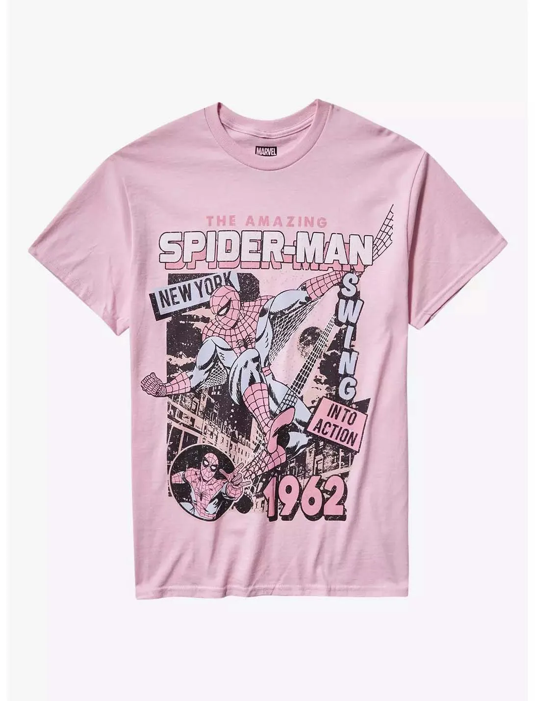 Marvel Genuine 2026 New Marvel Amazing Spider-Man Pink Comic Print Plus Size T-shirt girocollo allentata a maniche corte da uomo