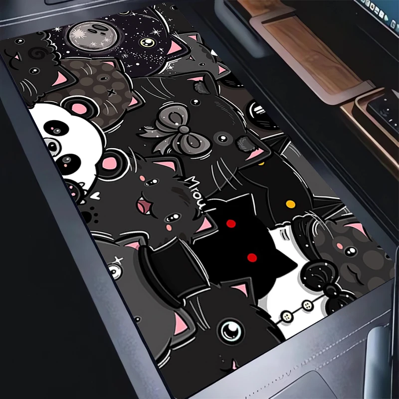 Muismat Zwart-wit Kat Toetsenbord Tapijt Kantoor Laptop Gaming Accessoires Muismat PC Anime Kawaii Zachte Bureaumat Voor Meisje Cadeau