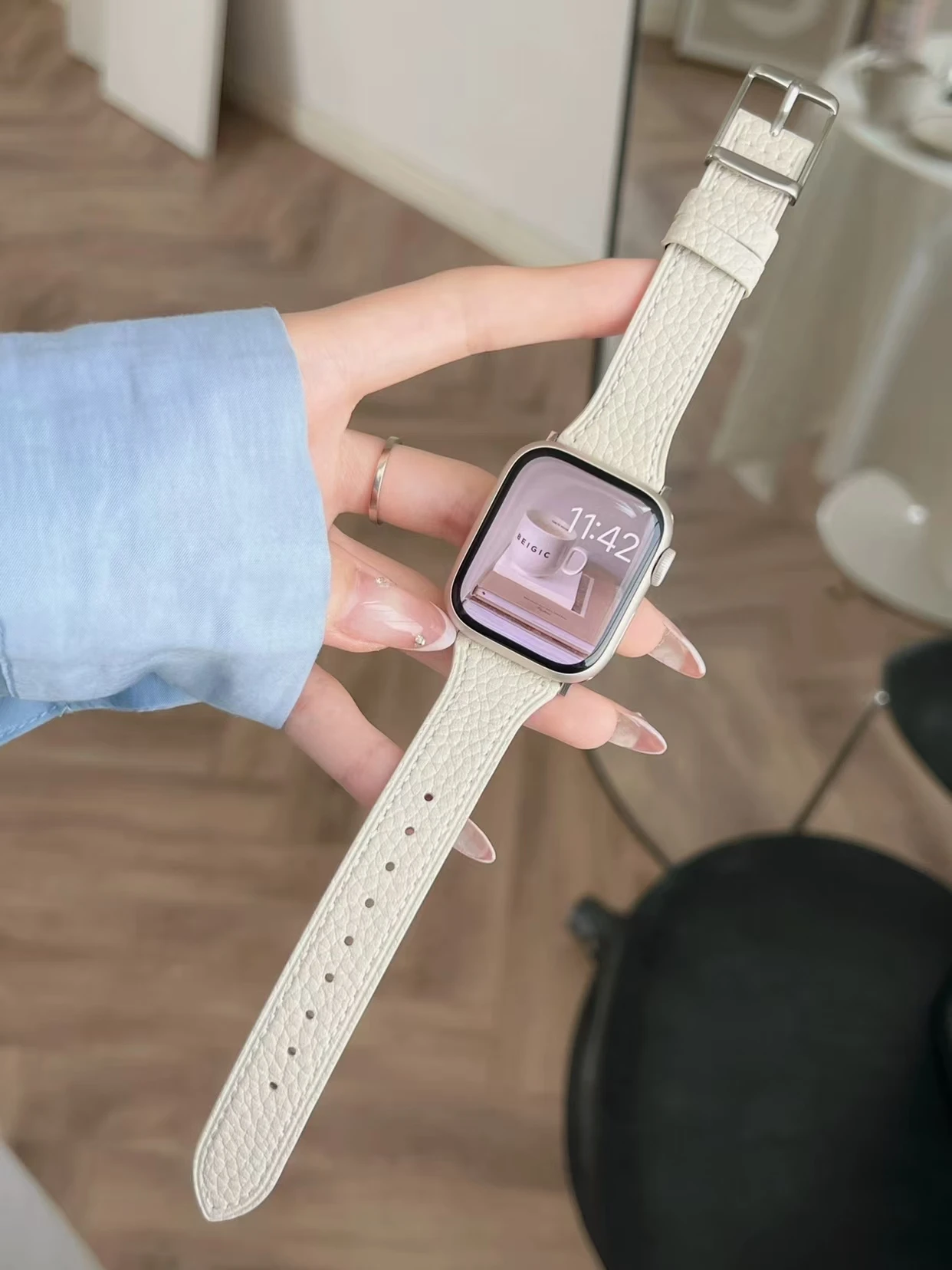 애플 워치 밴드 여성용 가죽 루프 스트랩, 울트라 10, 9, 8, 7/6, 38mm, 40mm, 41mm, 42mm, 44mm, 45mm, 46mm