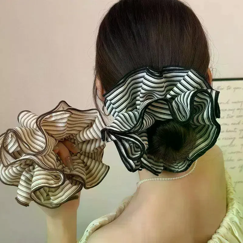 Duże gumki do włosów w stylu vintage w kratę, eleganckie elastyczne gumki do kucyka, damskie akcesoria do włosów.