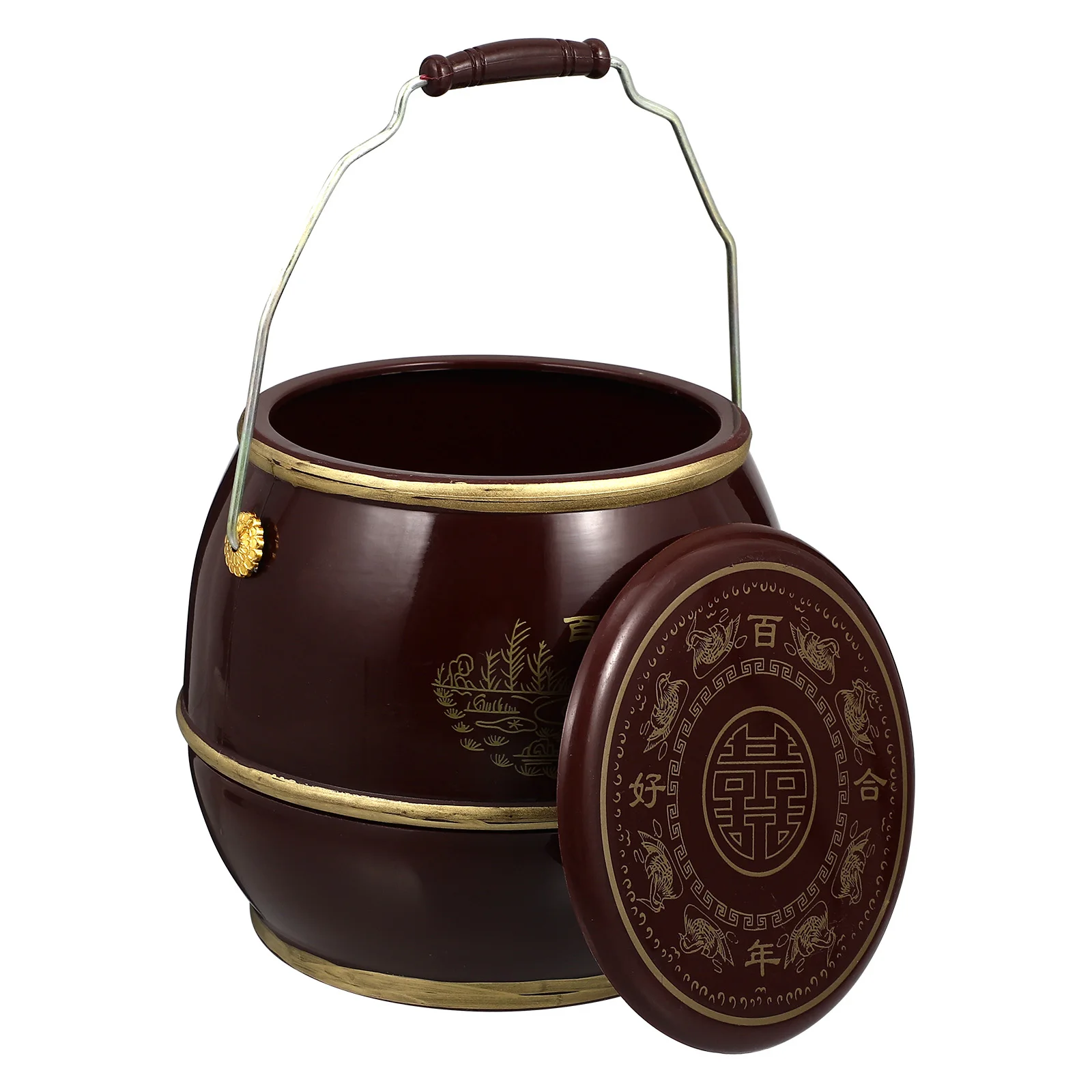 

Plastic Bucket Wedding Party Decoration Storage Barrel Chinese Style Bridegroom Practical Portable Easy Clean Long Service