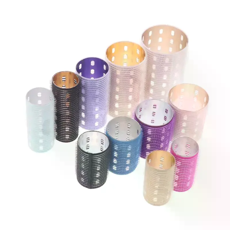 Color Aluminum Core Self-Adhesive Hair Roll Pure Nylon Hook And Loop Roller Self Grip Styling Hot Thermal Volume Curler