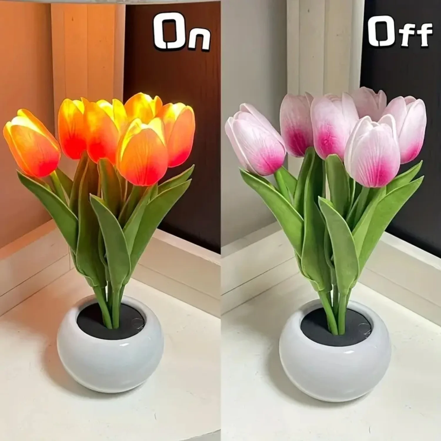 

1PC Tulip Night Light Simulation Flower Table Lamp With Vase Romantic Atmosphere Lights Office Cafe Room Decoration Bunny