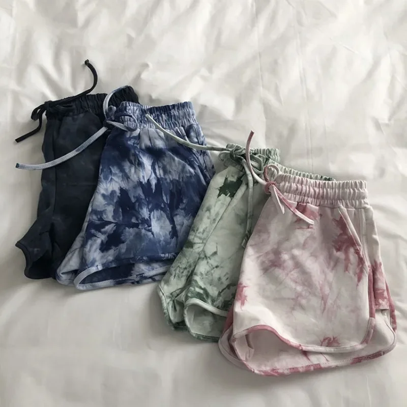 Pantaloncini sportivi da corsa per donna Tie Dye Fitness Blu Donna Pantaloni corti Casa ampia palestra Elasticità Y2k Harajuku Estate Kpop XL