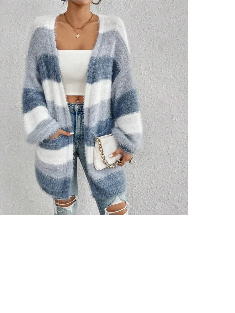 ملابس شتوية لعام 2025 سترات نسائية مريحة مخططة تناسب كل مباراة أسلوب بسيط غير رسمي للتنقل المنزلي بألوان متباينة #1