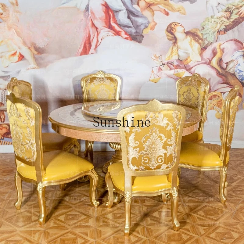 

European solid wood carving flower shell parquet process large apartment dining table chair villa furniture customization