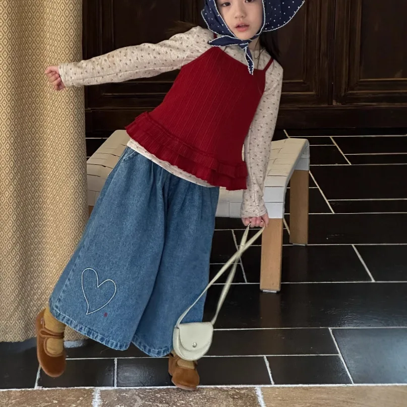 خريف 2025 طقم علوي كوري كاجوال بأكمام طويلة مكون من قطعتين بنطال ذو قصة أرجل واسعة طقم بناتي #5