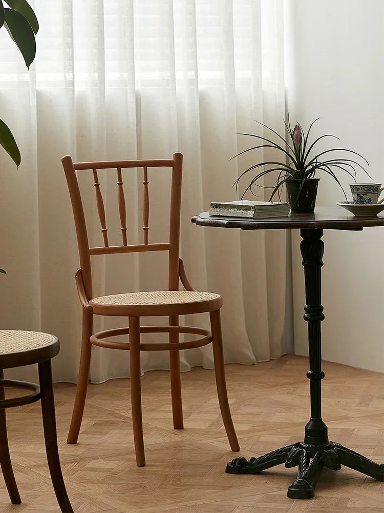 Silla de comedor de ratán E, silla de madera maciza de estilo japonés Retro para el hogar, sillón de café de viento silencioso para celebridades de Internet