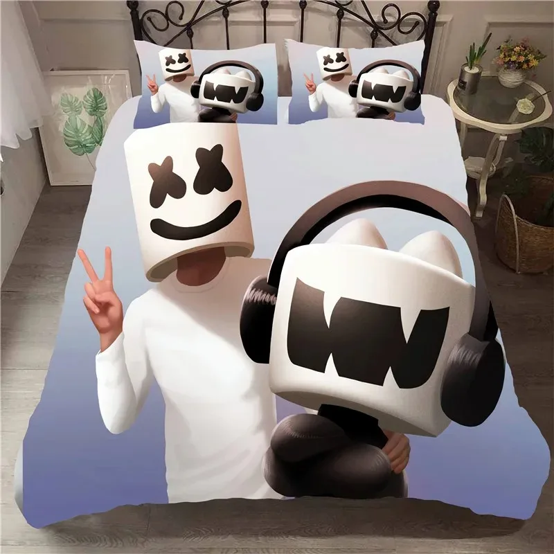 DJ Lovers Marshmello Hip Pop Music EDM Mosaic DJ Bedding Set Boys Girls Twin Queen Size Duvet Cover Pillowcase Bed Kids Adult