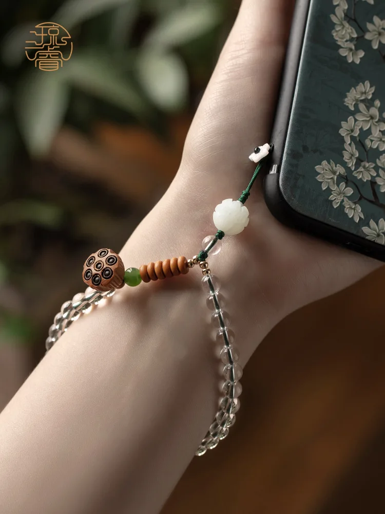 Natural White Crystal Mobile Phone Charm Short Pendant Artistic Chinese Style Small Lotus Seedpod Mobile Phone L Backpack Chamrs