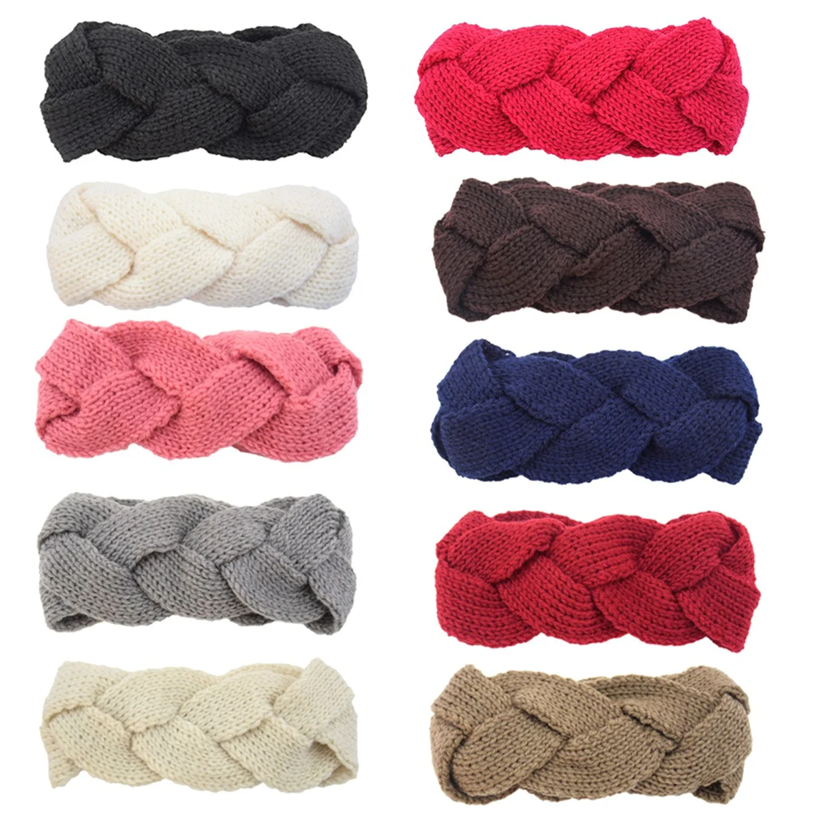 AB7-10Pcs Mixed Color Womens Knitted Braid Headband Twist Yarn Hair Bands Crochet Head Wraps Hair Accessories for Women Gift