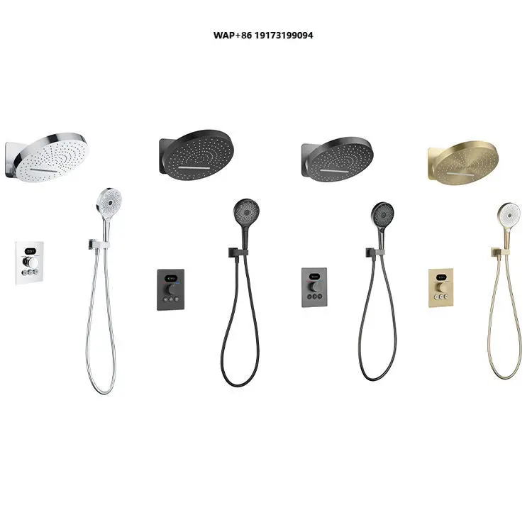 Brass Thermostatic Concealed Bathroom Shower System Set Digital Temperature LED Display Round Shower Head Rainfall Shower Sets
