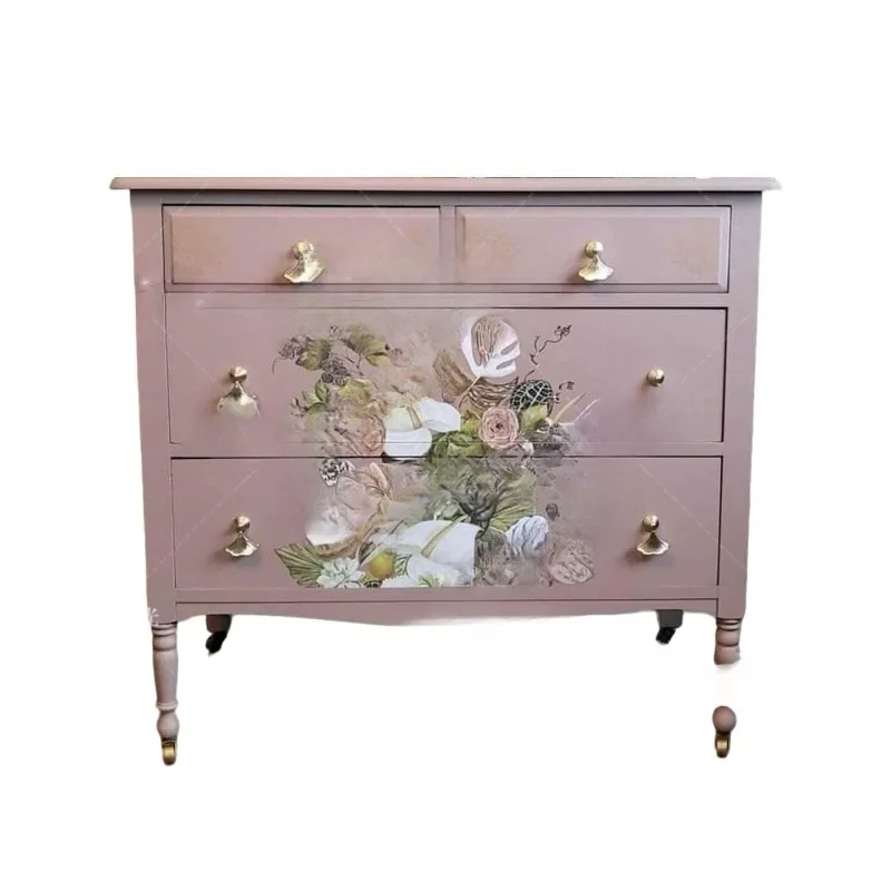 

French retro solid wood porch cabinet living room painted decorative cabinet locker home display cabinet pink