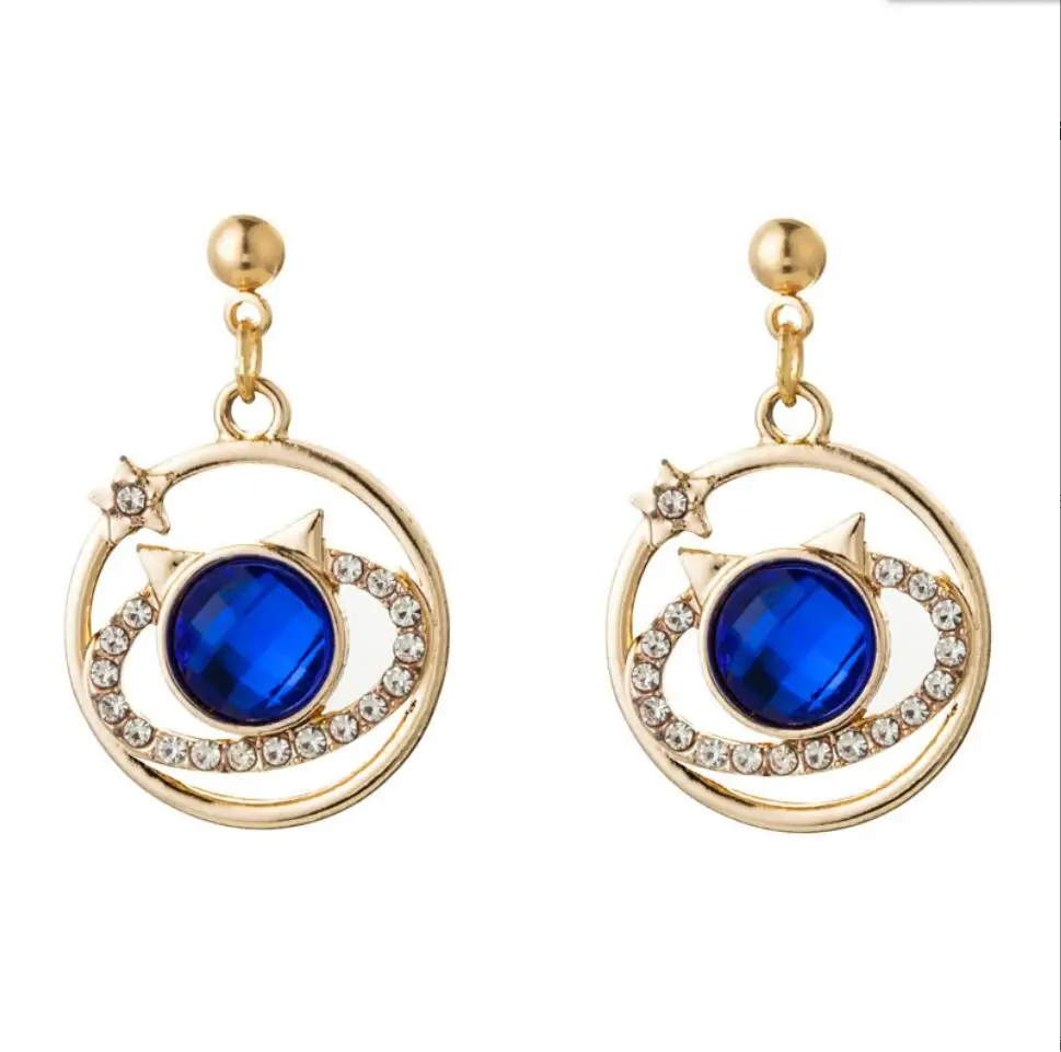 1pair blue planet globe double ring star Pentagram pendant DIY Earring Necklace Bracelet making accessories F1630