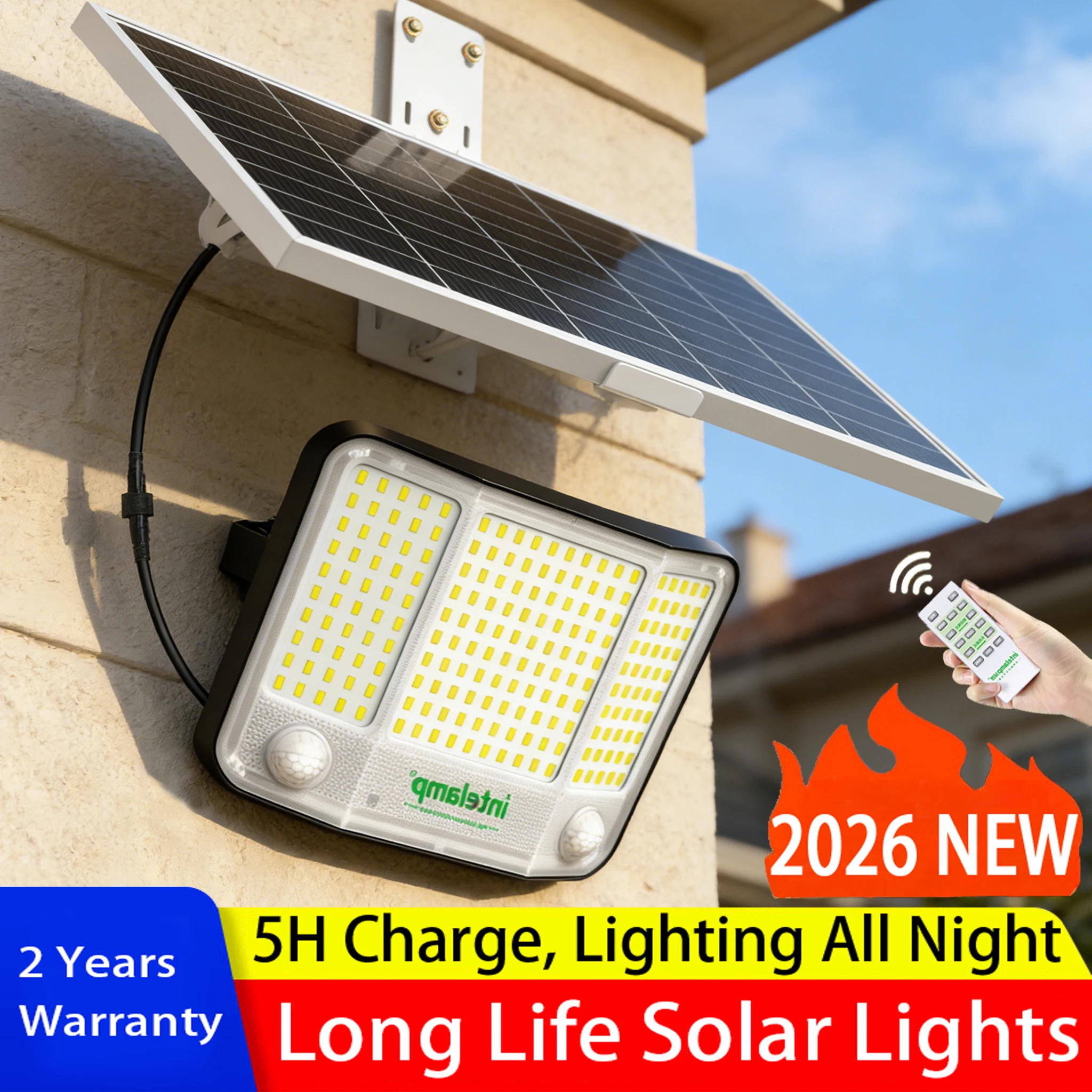 

Мощные солнечные светильники 2026 года с датчиком движения, сверхъяркие уличные настенные лампы IP65 водонепроницаемые для сада, двора, дорожек, гаража