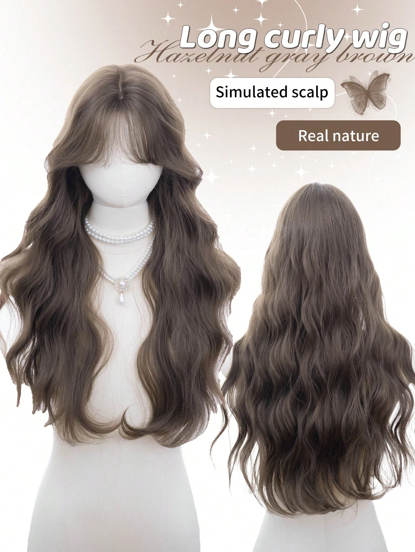 

1 Synthetic Heat-Resistant, Wavy Brown Wig, Length 26inch , with Split Bangs, Made of Fiber, Suitable for Daily Wear, Natural and Realistic Wig with an Age-Reducing Effect