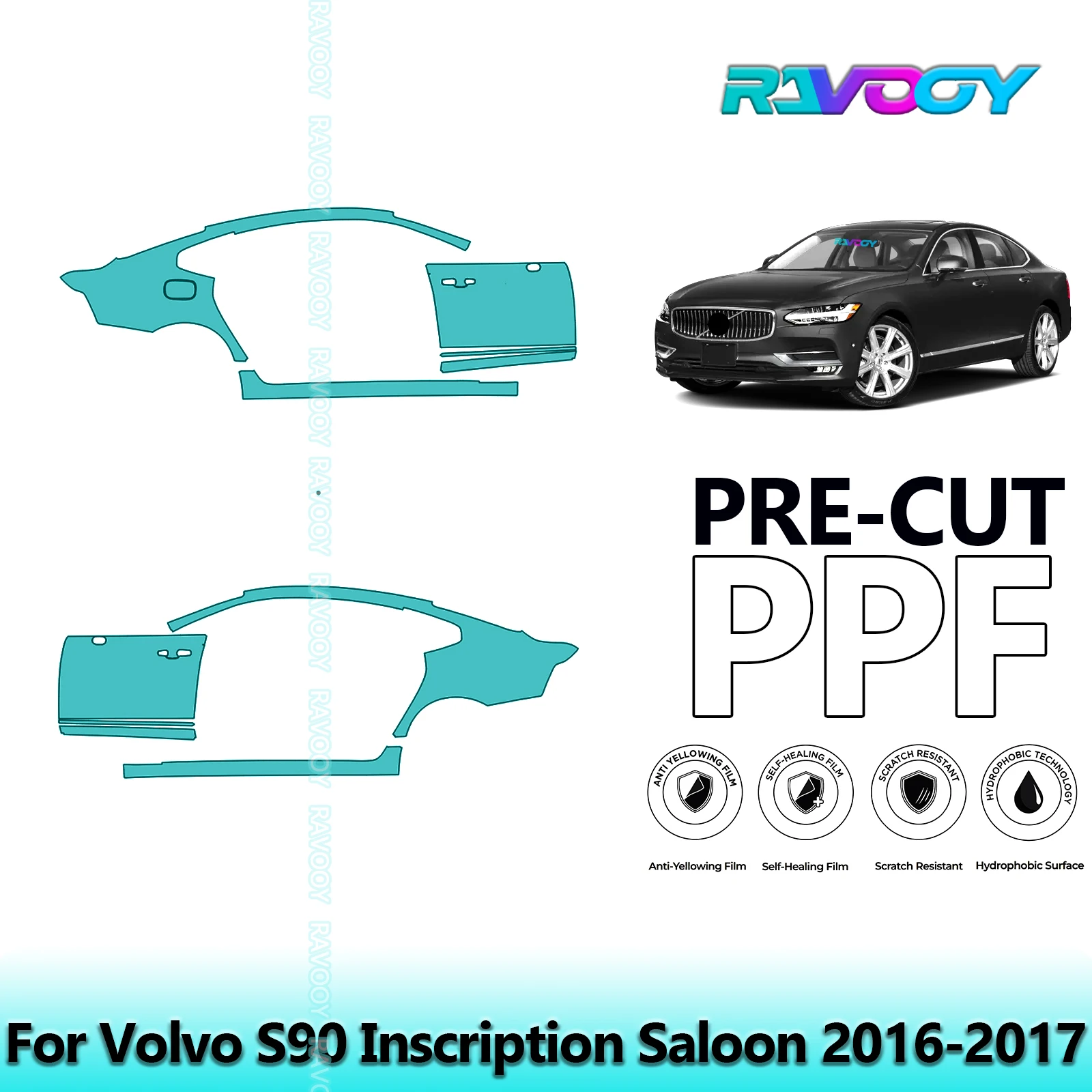 

For Volvo S90 Inscription Saloon 2016-2017 8.5mil Clear Matte Pre-Cut PPF Door & A/B Pillar Kit TPU Paint Protection Film Set