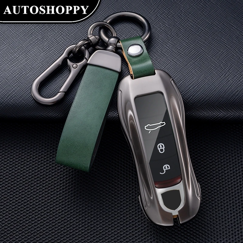 Funda de cuero para llave de coche, cubierta de Metal para Porsche Cayenne 958 911 Lepin 996 Macan Boxster Panamera 997 944 924 Panamera 718 971 9YA