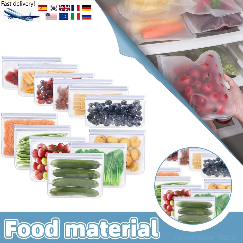 

5PCS Silicone Food Storage Containers Fresh Bag Food Storage Bag Fresh Wrap Leakproof Containers Reusable Zip Shut Fruit Bag