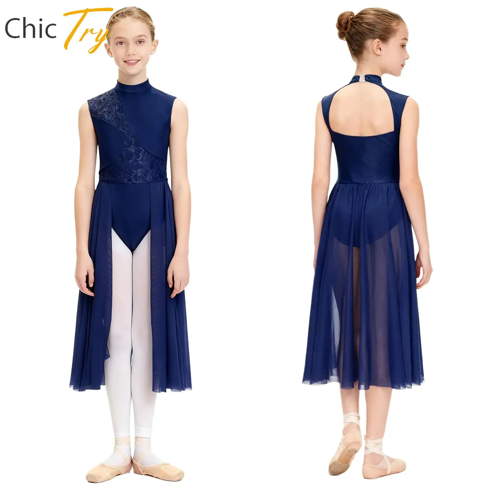 Kinderen Meisjes Lyrische Moderne Dans Jurk Mouwloze Bloemen Kant Turnpakje Jurk Dansfeest Stage Performance Competitie Kostuum