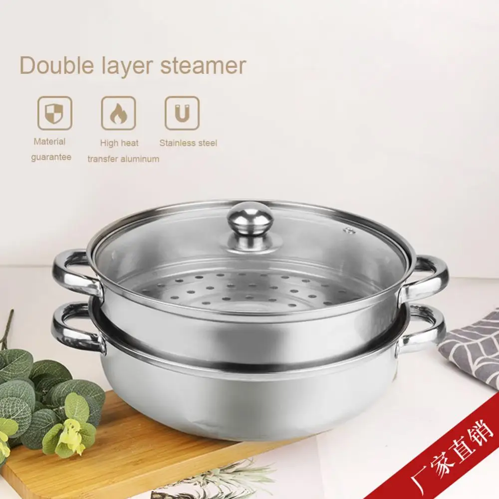 28cm 2-Layer Stainless Steel Steam Pot Food Steamer with Lid for Home Steaming Dumplings Vegetables Rice Cooking Steamed Dish