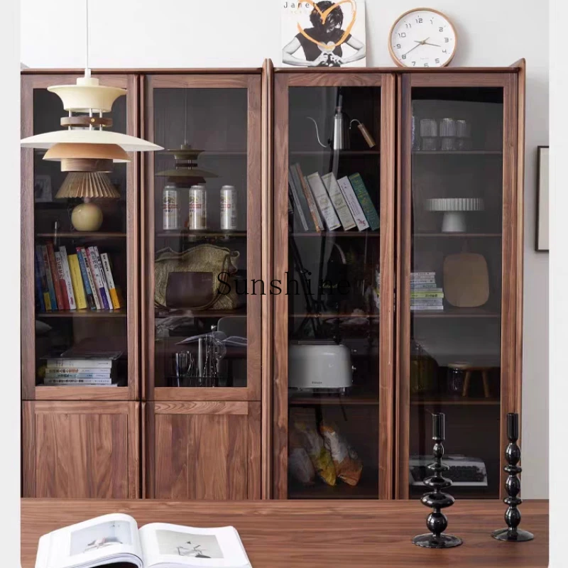 

Black walnut, integrated wall-to-wall floor rack, living room home storage, display cabinet