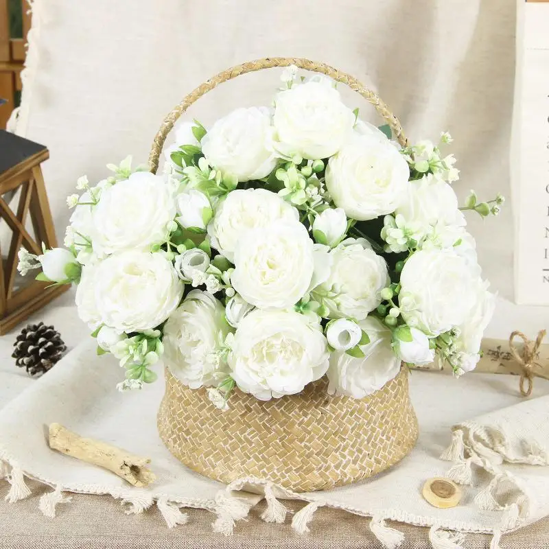 Fiori artificiali Vasi di peonia di seta finta Bouquet di fiori Decorazione della stanza di casa Ghirlande di fiori da giardino Accessori da sposa per matrimoni