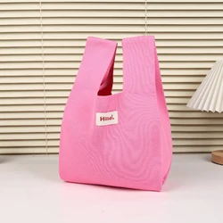 Handmade Knit Handbag Women Mini Shoulder Bag Female Casual Color Wide Stripe Plaid Tote Bag Student Cell Phone Package