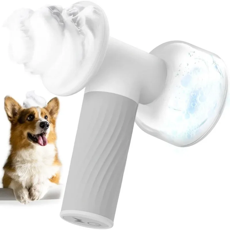 Automatic foam soap dispenser dog brush, 2-in-1 pet bubble bath brush, one-touch bubble dog bath brush scrubber