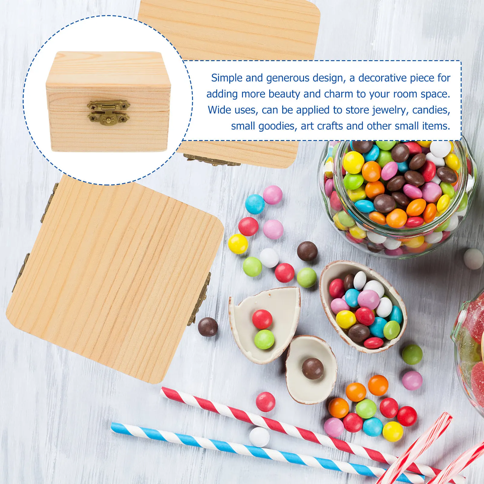 2Pcs Wood Storage Box Sturdy Natural Wood Container for Jewelry Candies Art Crafts Housewarming Birthday Christmas Gift Box