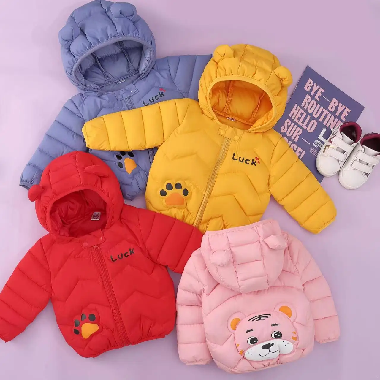 Children\'s Hooded Jacket Autumn  Winter Warm Coat Plush Cotton Jacket Boys And Girls Cartoon Cute Down Jacket Baby Clothes