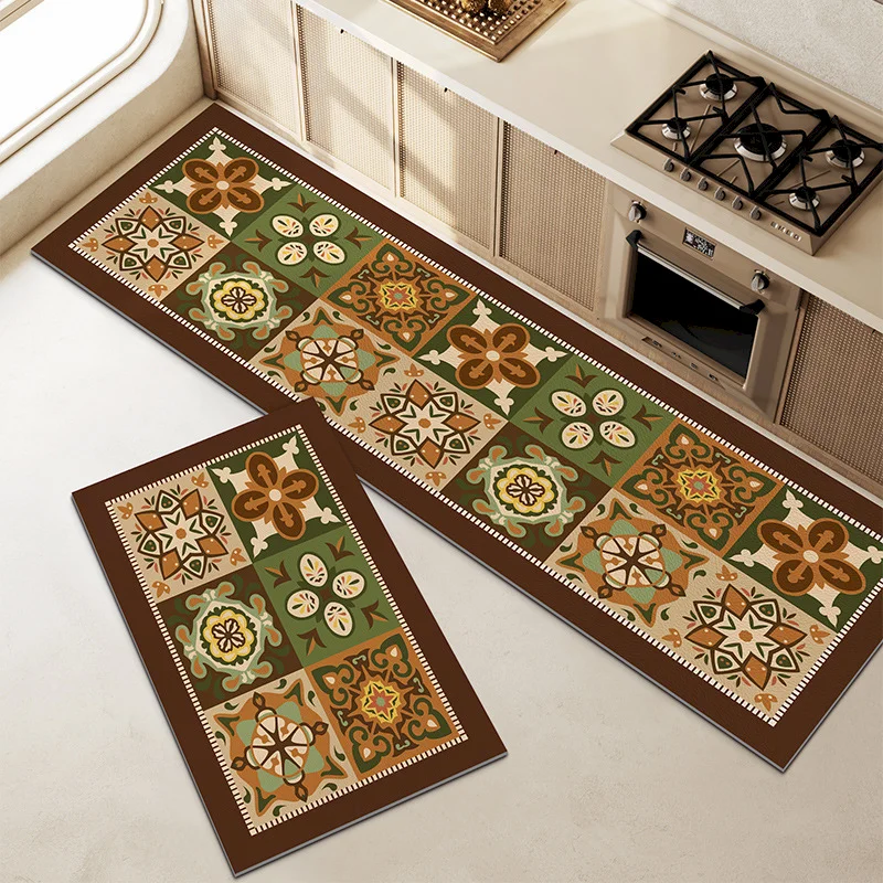 VIKAMA Vintage Moroccan Tile Kitchen Rug Non‑Slip Anti‑Fatigue Floor Runner Kitchen Laundry Hallway Home Decor