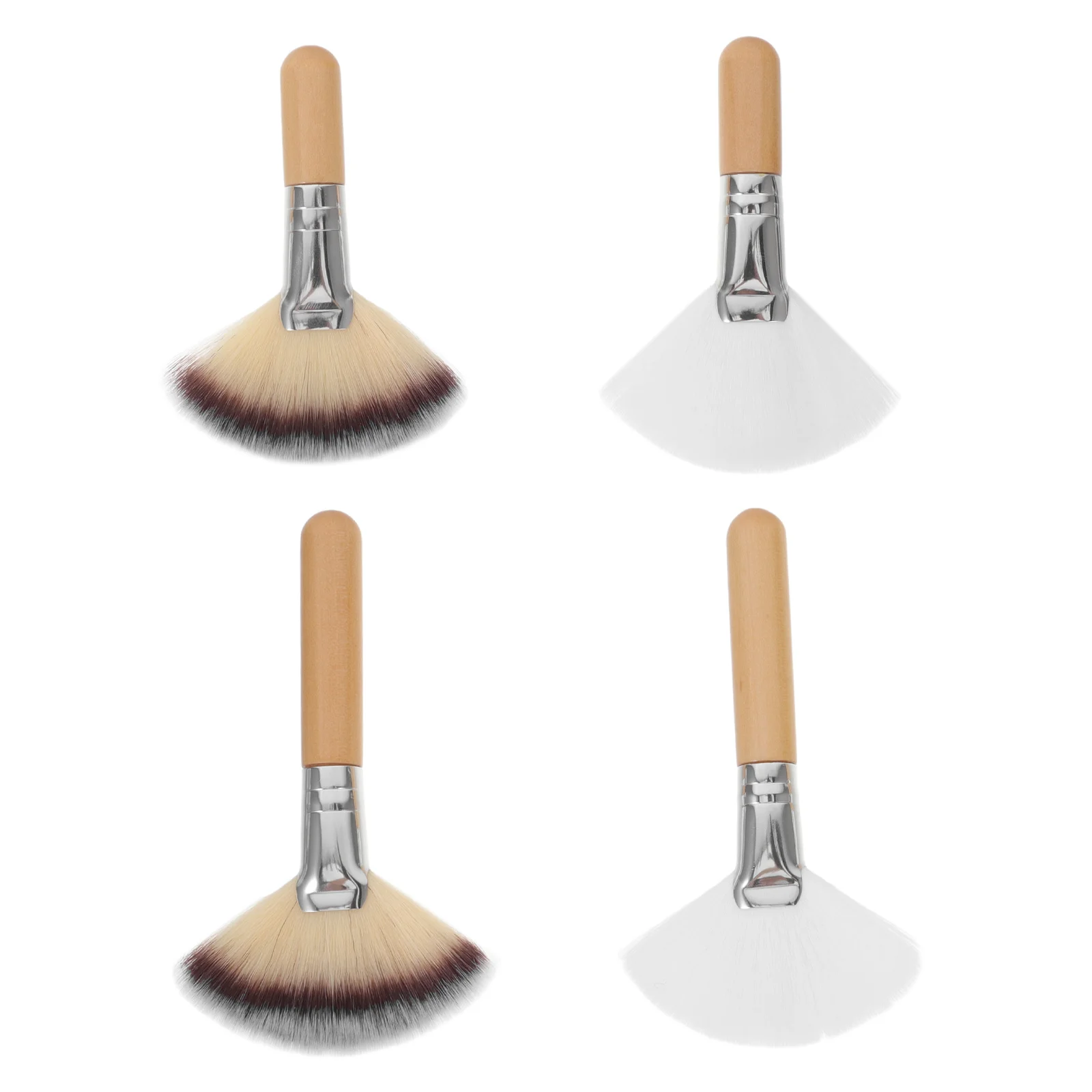 4 pçs ventilador escova de maquiagem premium cabelo de náilon para fundação blush pó configuração alça longa ferramentas faciais feminino escova de pó