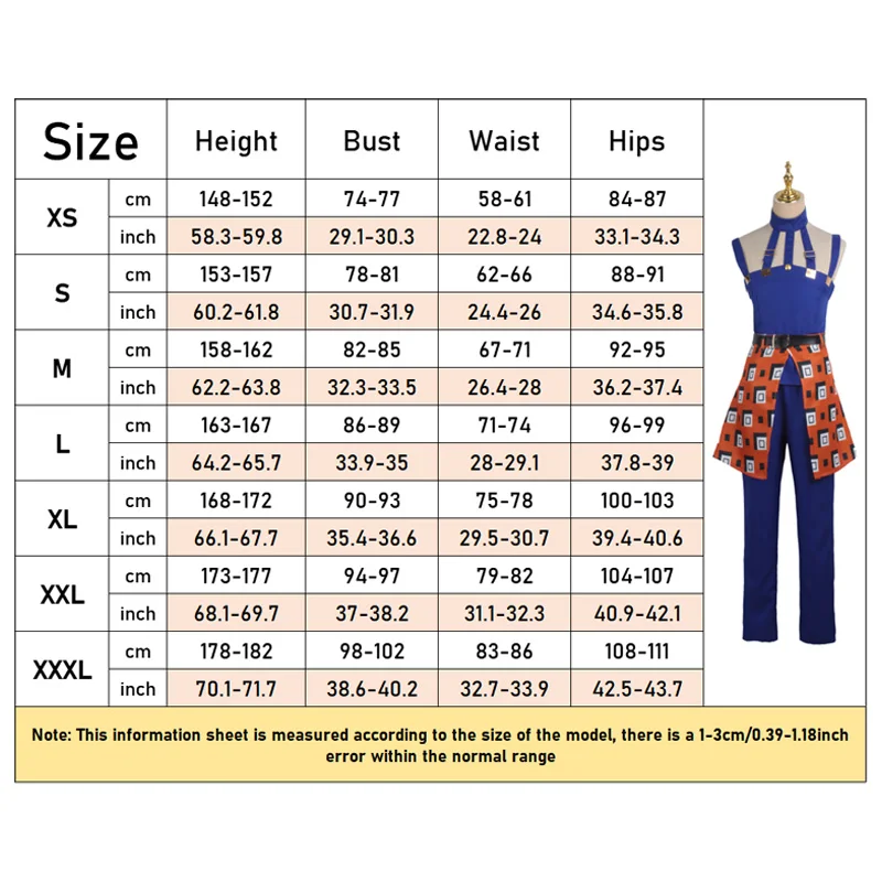 ملابس مغامرة غريبة من JoJo للرجال ، تأثيري رياح ذهبية ، بدلة أنيمي ، حفلة كرنفال هالوين كوس ، تأثيري Ghirga ، الكبار